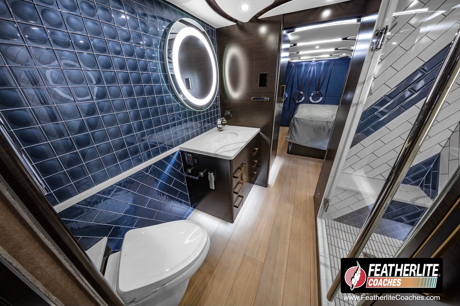Coach 1356 | 2025 Featherlite Coaches Prevost | Mid Coach Bathroom