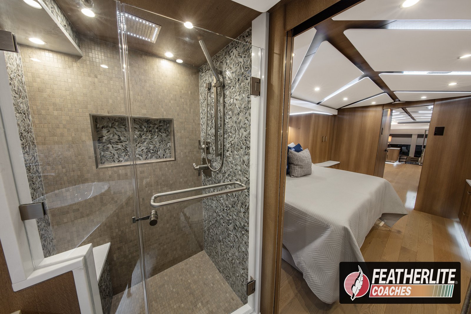 Coach 1574 | 2025 Featherlite Coaches Prevost | Primary Bathroom Shower