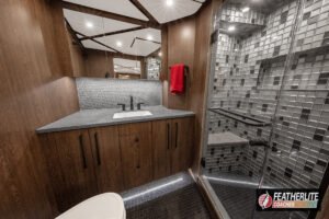 Coach 1819 "Misano" Primary Bath | Featherlite Coaches Prevost Motorhome| Featherlite Coaches Prevost Motorhome