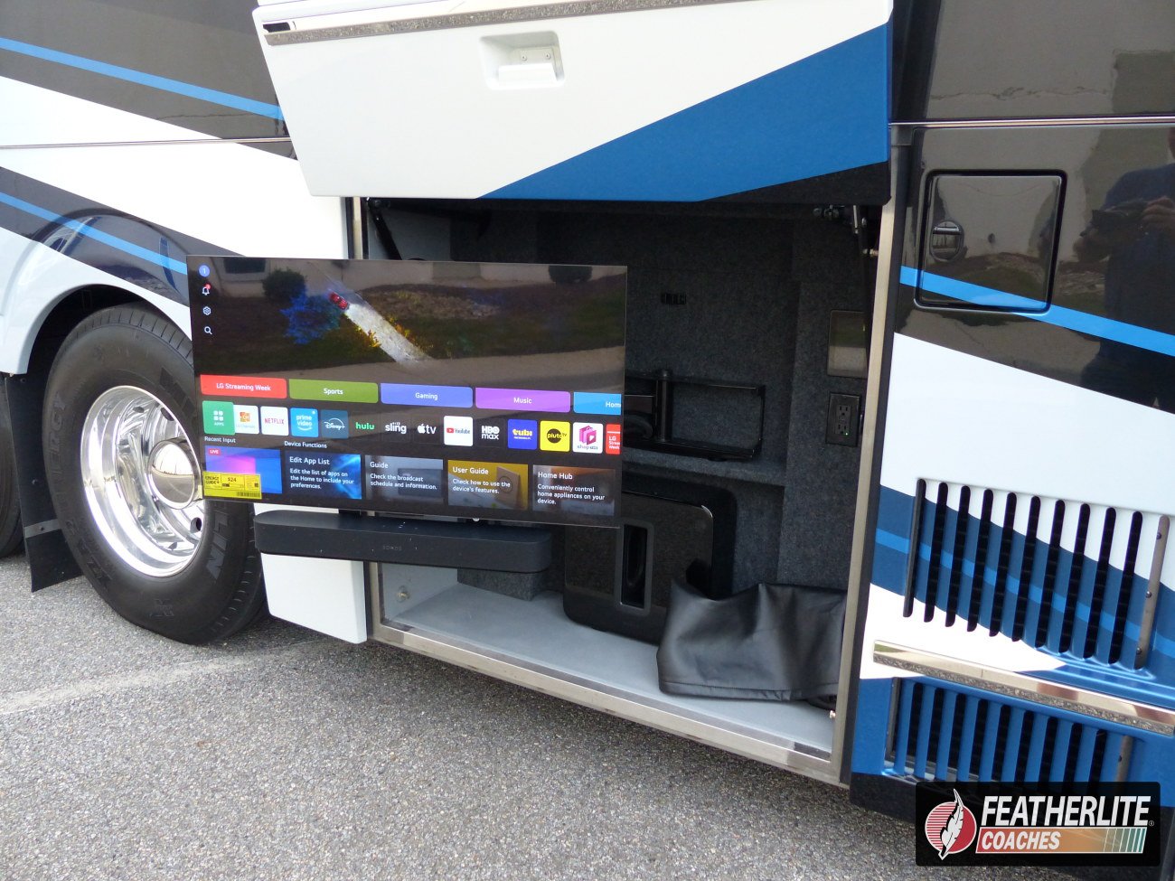 Featherlite Prevost Motorhome Underbays (4) Entertainment Bay | 2026 Featherlite Prevost Palisades Motor Coach