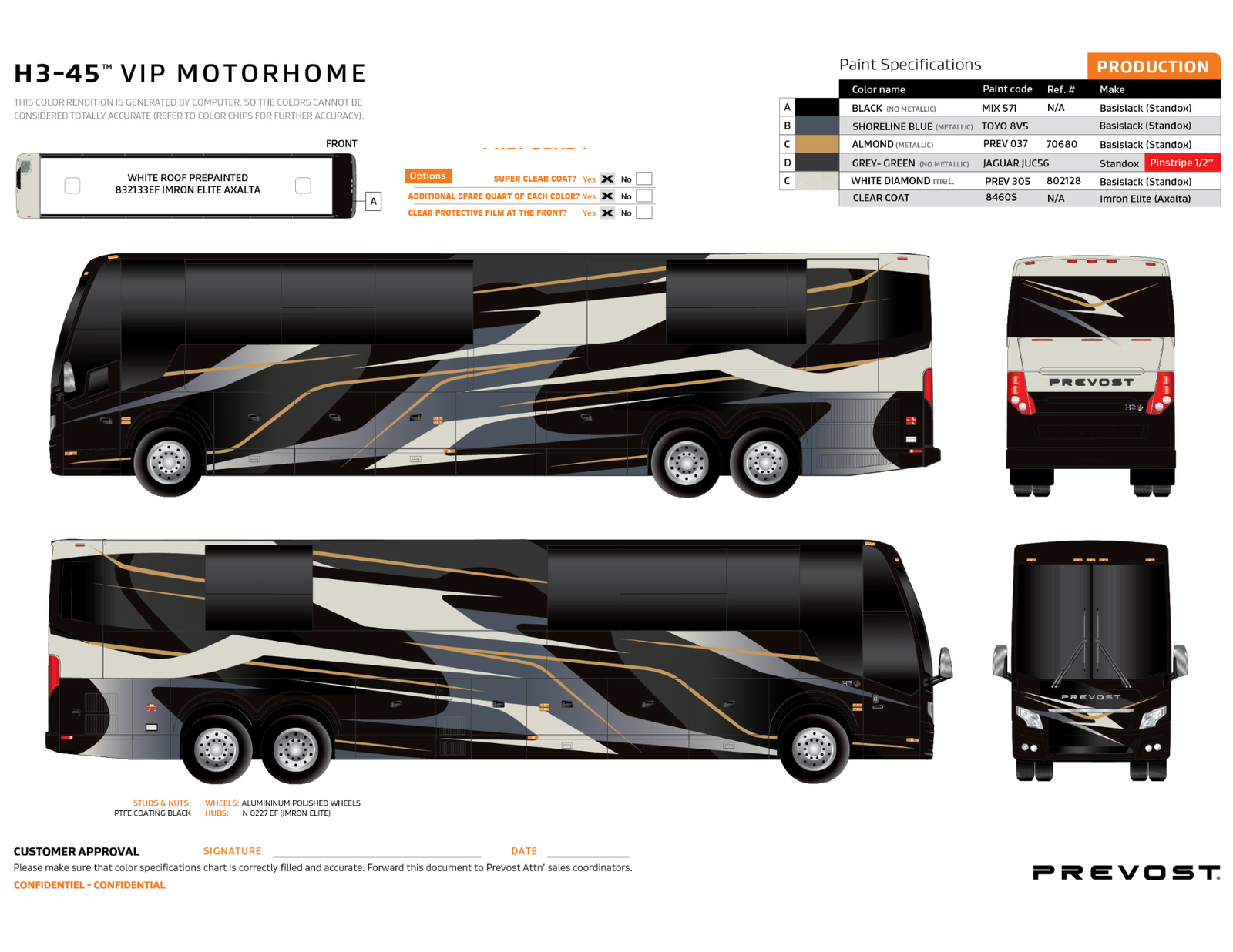 Exterior Paint Design | 1751 Durango Triple Slide Featherlite Prevost Luxury Motorhome