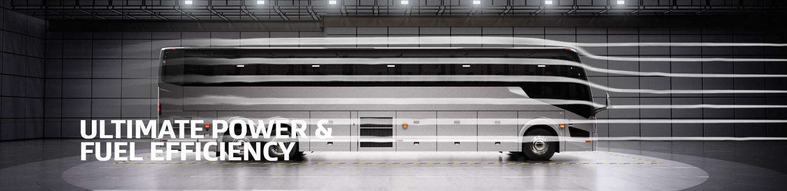 Prevost aero image of exterior with wind flow